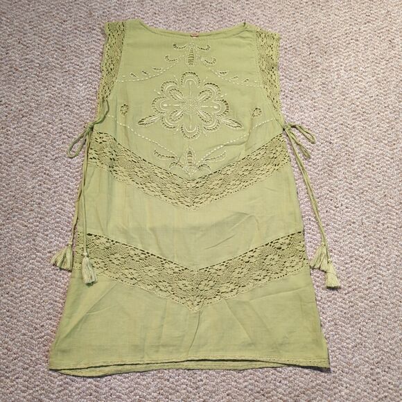 Free People Winifred Mini Dress Womens Small Green Boho Crochet Tassels - Picture 1 of 7